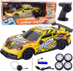 RC sportowe auto z podświetlaną karoserią i kołami do driftu – żółte