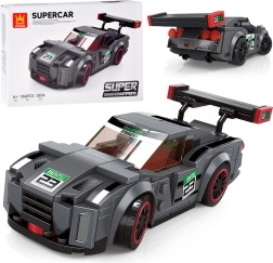 Techniczne klocki konstrukcyjne sportowy samochód szary, 166 elementów z naklejkami