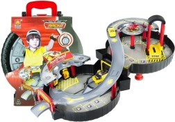 Dwupoziomowy parking dla aut w walizce w kształcie koła