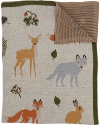 Dziecięcy dziany koc z organicznej bawełny leśne zwierzęta 82 × 104 cm