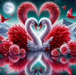 Diamentowe malowanie zakochane łabędzie 30 × 40 cm