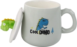 Ceramiczny kubek z motywem dinozaura z pokrywką 350 ml