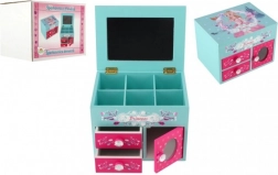 drewniana szkatułka na biżuterię Princess z lusterkiem i 3 szufladkami