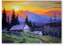 Malowanie diamentowe – góry o zachodzie słońca 40 × 30 cm