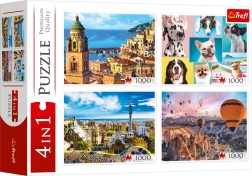 Trefl Puzzle 4x1000 Elementów - Amalfi, Psie Portrety, Balony nad Kapadocją i Park Güell
