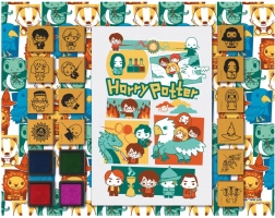 Zabawne stempelki z blokiem HARRY POTTER – piankowy zestaw 14 stempli i 4 kolorowych poduszek