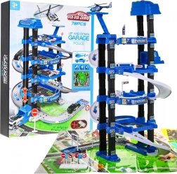 mega policyjny parking garażowy z windą i matą do zabawy