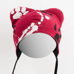 Niemowlęca bawełniana czapeczka z uszkami NEW BABY ciemnoróżowa