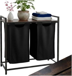 Dwukomorowy kosz na pranie z półką i blatem, loftowy design 76 l