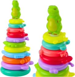 Edukacyjna piramida do układania z dinozaurem, 12 elementów i naklejki