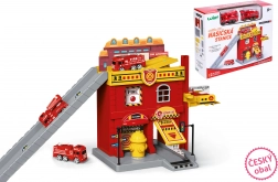 Remiza strażacka z autami i windą, czeskie opakowanie