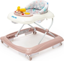 Chodzik dziecięcy BABY MIX z kierownicą i silikonowymi kółkami – różowy