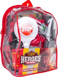 Mega zestaw małego strażaka w przezroczystym plecaku (18 elementów)