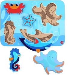 Drewniane puzzle wkładane Sea World – LUCY & LEO, 6 elementów