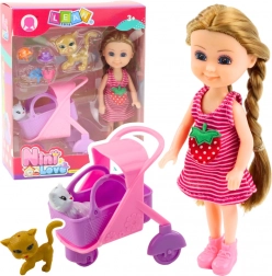 Mini lalka z wózkiem i kociętami