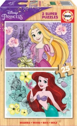 Drewniane puzzle EDUCA Disney księżniczki Roszpunka i ARIEL 2×25 elementów