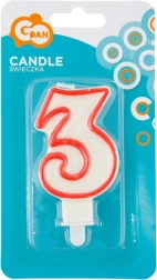 Świeczka na tort cyfra 3 z czerwonym obrysem GODAN