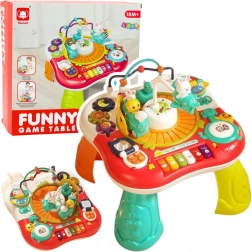 Interaktywny edukacyjny stolik 2w1 z panelem muzycznym i pianinkiem, czerwony