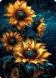 Diamentowa mozaika słoneczniki w nocy 30 × 40 cm