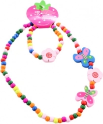 Zestaw naszyjnika i bransoletki z motylkami z drewnianych koralików