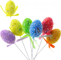 Wielkanocne jajeczka na piku z kokardką, kolorowy zestaw 6 szt.