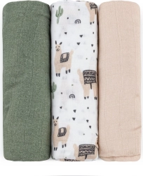 Petite&Mars zestaw bambusowych pieluszek muślinowych Moussy llama vibes 68 × 68 cm (3 szt.)
