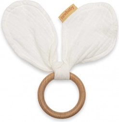 Drewniany gryzak z muślinem New Baby Ears, biały