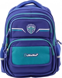 Szkolny Plecak Dziecięcy z Pasem Piersiowym w Granatowo-Zielonym Kolorze