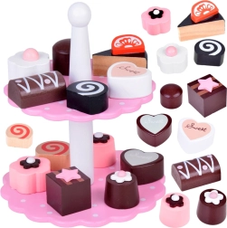 Drewniany dwupoziomowy zestaw z babeczkami dla dzieci