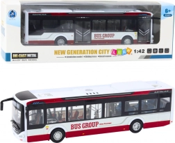 Metalowy miejski autobus ze światłami i dźwiękami 1:42, czerwony