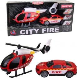 Helikopter z wozem strażackim