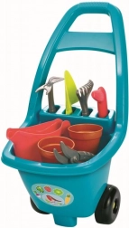 Ogrodowy wózek dla dzieci z narzędziami, doniczkami i konewką