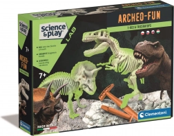 Clementoni Science & Play ArcheoFun: T‑Rex i Triceratops – zestaw wykopaliskowy ze świecącymi szkieletami