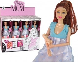 Ciężarna lalka w niebieskiej sukience z niemowlęciem