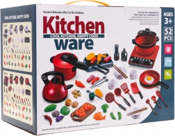 Czerwona zestaw garnków z kuchni05 i akcesoriami