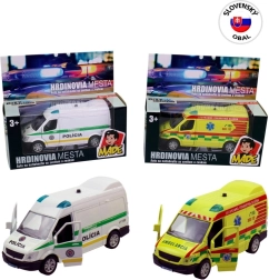 Ratunkowy metalowy samochód ze światłem i dźwiękiem, pull-back 12 cm