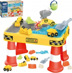 woopie stołowy wodny i piaskowy stół 2w1 zestaw budowlany z 12 elementami i 4 autkami