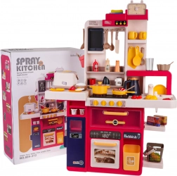 Dziecięca interaktywna kuchnia z parą, światłami i dźwiękami, 80 elementów – Czerwona