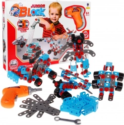 Zestaw konstrukcyjny dla dzieci 6+ z elektrycznym śrubokrętem i narzędziami - 10 modeli do złożenia