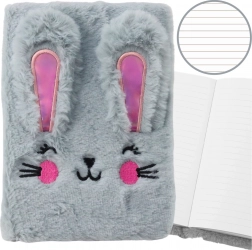 Pluszowy notes A5 z pluszowym króliczkiem, w linie, szary