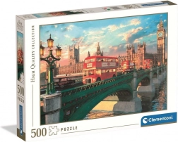 Puzzle 500 elementów CLEMENTONI – Westminster Bridge, Big Ben i czerwony autobus