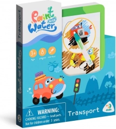 magiczne malowanie wodą – transport – kolorowanki 12 × 14 cm z pędzelkiem, 8 stron