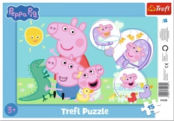 Puzzle Świnka Peppa 15 elementów na podkładce