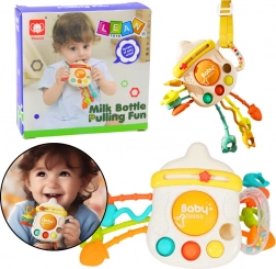 Sensoryczna zabawka grzechotka i gryzak w formie buteleczki 3w1