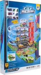 Wielopoziomowy parking z windą i matą do zabawy + 6 autek