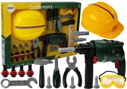 Zestaw narzędzi warsztatowych dla dzieci z wiertarką, okularami ochronnymi i kaskiem