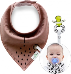 Brązowa dziecięca chusta/śliniaczek z uchwytem na smoczek