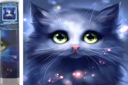 Diamentowe malowanie szare kocię 30 × 40 cm