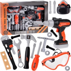 Duży zestaw dla małych majsterkowiczów z wiertarką, młotkiem i kluczem