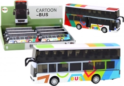 Dwupoziomowy kolorowy metalowy autobus z napędem ciernym, światłami i dźwiękami